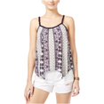 thumbnail image 2 of American Rag Womens Printed Handkerchief-Hem Tank Top, Black, Juniors, XX-Small, 2 of 2