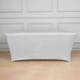 thumbnail image 2 of Efavormart 6ft Metallic Silver Glitter Rectangular Spandex Fitted Table Cover, Stretch Fit Tablecloth, 2 of 6