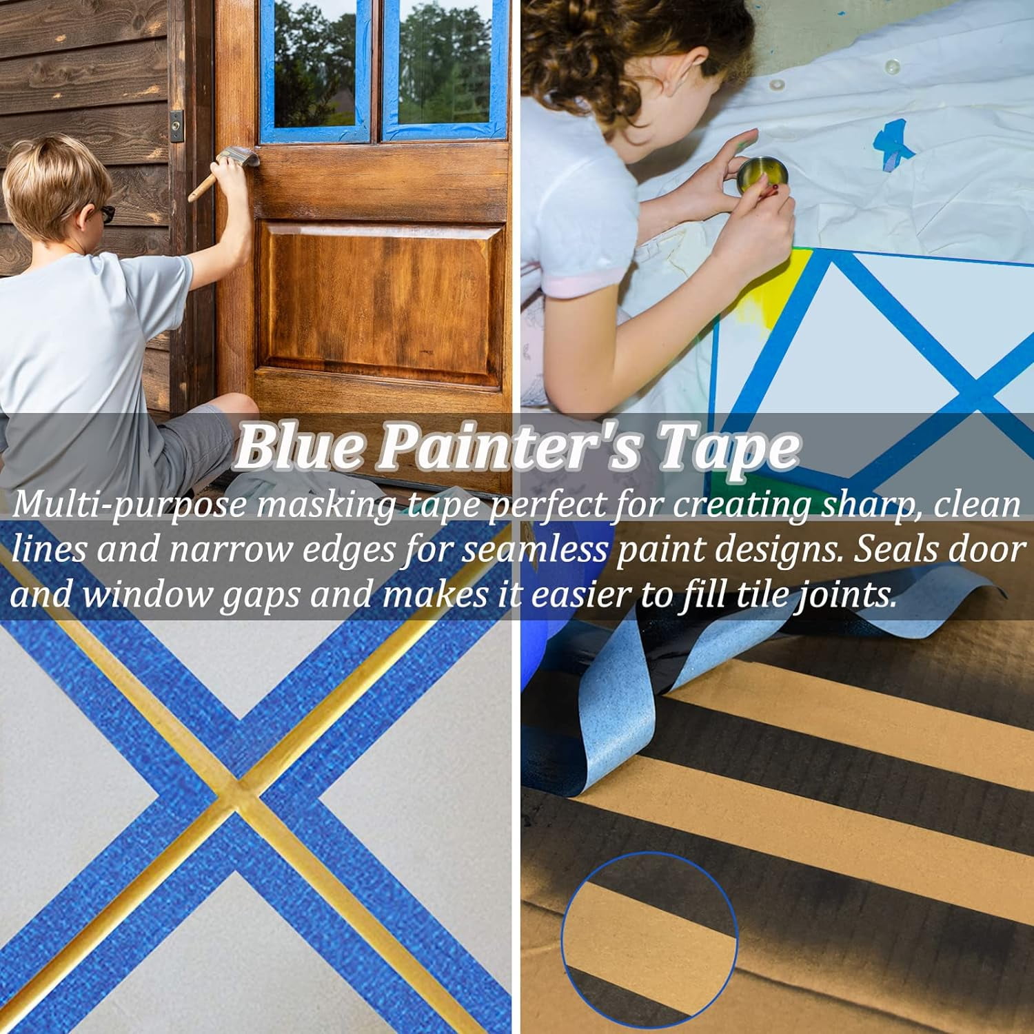 JJEAN-Blue Tape Painters Tape, 5 Rolls Premium General Purpose Masking Tape Painter's Tape (0.94-Inch x 60.1 Yards), Paint Tapes for Walls Painting, DIY Crafts, Arts, Decoration, Removes Easily, No R