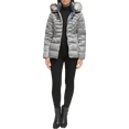 thumbnail image 4 of Kenneth Cole Mixed Quilted Metallic Puffer with Faux Fur Trimmed Hood (Gunmetal, Large), 4 of 5