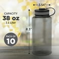 thumbnail image 5 of Plastic Sports Water Bottles with Flip Lid 38 oz. Set of 10, Bulk Pack - Great for Gym, Hiking, Cycling, Camping, Backpacking, School - Smoke, 5 of 5