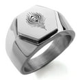 thumbnail image 1 of Stainless Steel Hera Greek Goddess of Marriage Engraved Hexagon Crest Flat Top Biker Style Polished Ring, 1 of 1