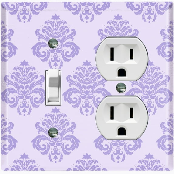 Metal Light Switch Plate Outlet Cover (Damask Purple - Single Toggle Single Duplex)