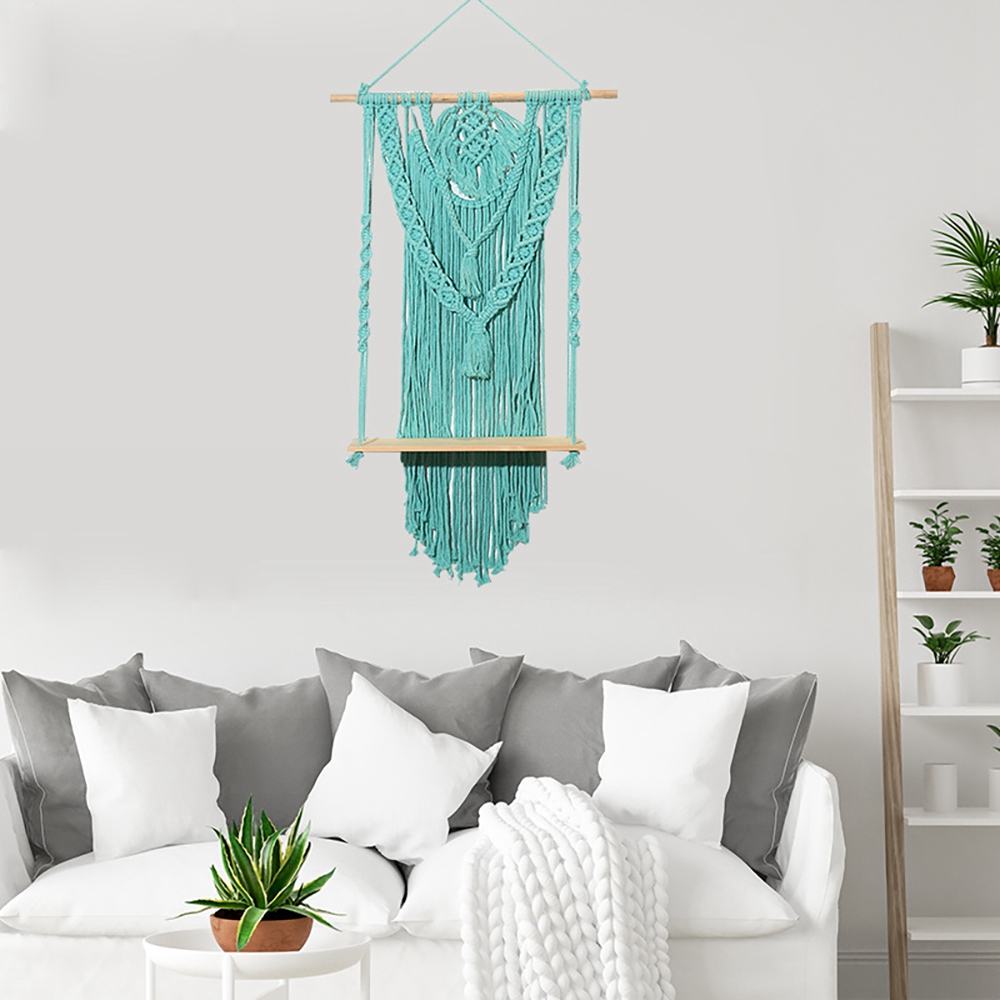 Macrame Wall Hanging Shelf, Boho Indoor Hanging Shelf, Handmade Macrame  Floating Shelf (Lake Blue)