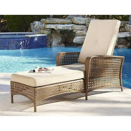 - Cosco Outdoor Adjustable Chaise Lounge Chair Lakewood Ranch Steel Woven Wicker Patio Furniture with Cushion, Brown
