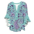 thumbnail image 4 of Womens Graphic T Shirts Ruffle Hem Half Sleeve V Neck Summer Vintage Boho Floral Print Plus Size Clothes Blue S, 4 of 4