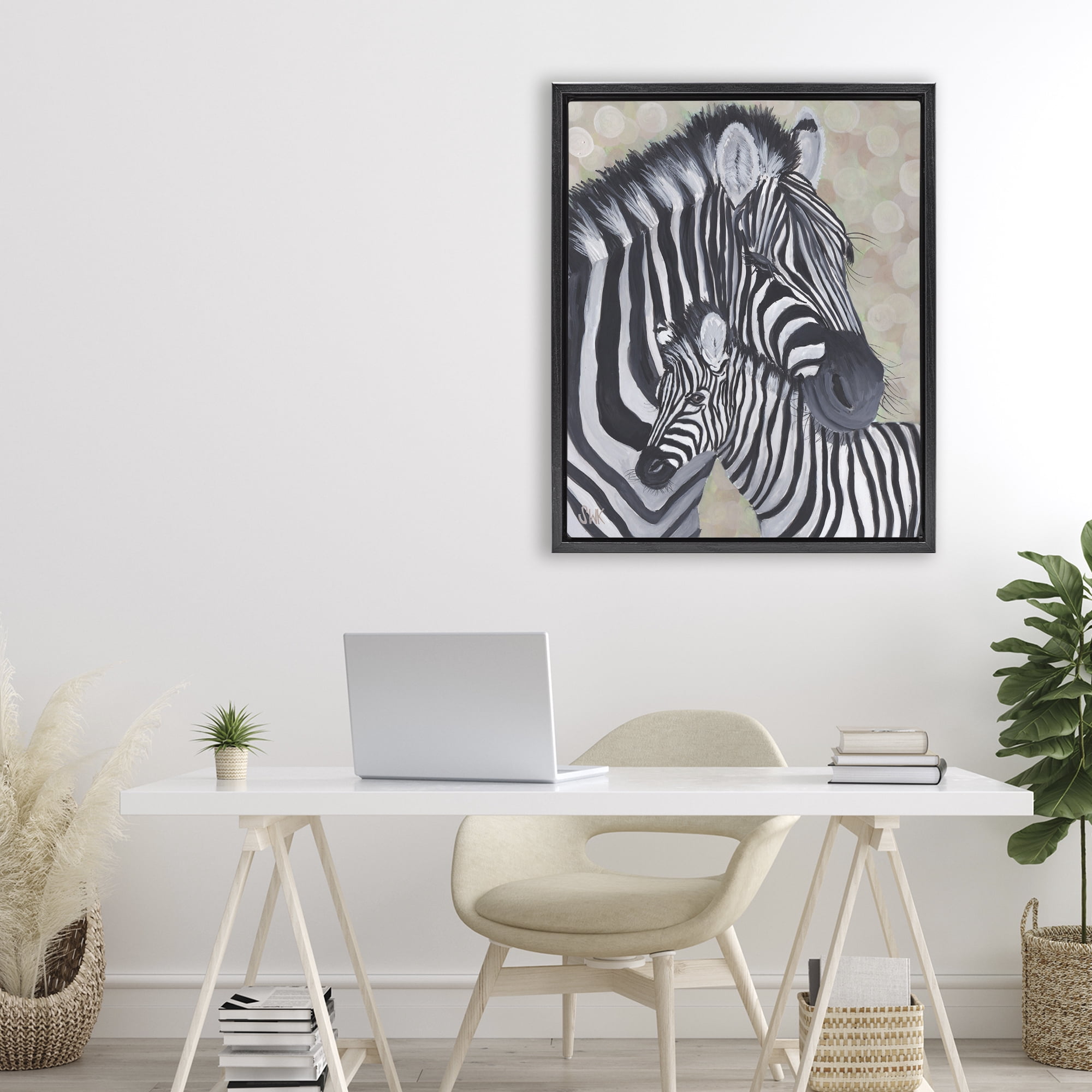 Stupell Industries Mama Zebra & Her Foal Black Framed Floater Canvas Wall Art, design by Sarah Waldron Kimball