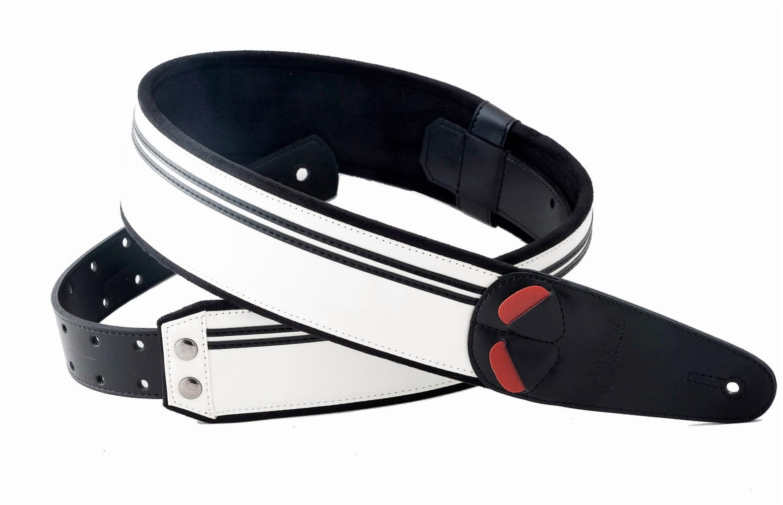RightOn! Straps Mojo Race-60 B&W Vegan Guitar Strap – Black & White Racing Stripes