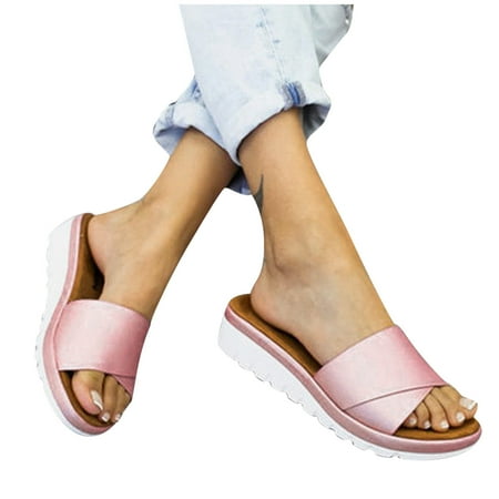 

YanHoo Clearance Boho Slide Sandals for Women Girls Dressy Low Wedge Sandal Casual Open Toe Flat Sandals Summer Beach Slip on Sandals Platform Sandals