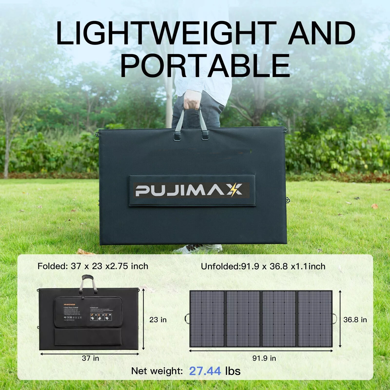 NEW Foldable Solar Panel Kits 400W PUJIMAX Portable Power Station For Generator