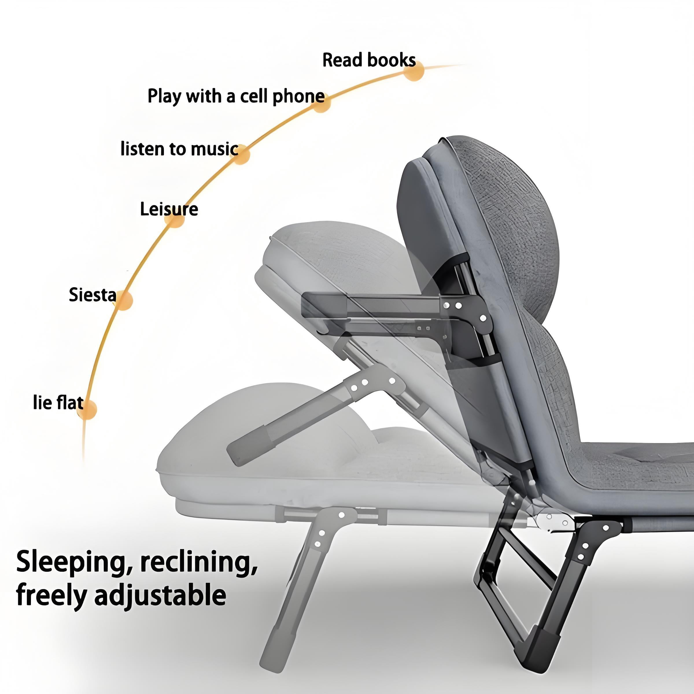 Howcool Patio Folding Chaise Lounge Bed, Ergonomic Single Reclining Cot, Portable Heavy Duty Outdoor/Indoor Folding Bed for Garden, Patio, Camping & Office