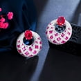 thumbnail image 6 of Silver Plated Hot Pink Red Cubic Zircon Big Round Oval Cut Dangle Drop Earrings, 6 of 8