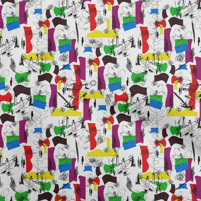 oneOone Tissu Popeline de Coton Blanc Abstrait Matériel de Robe Tissu Imprimé Tissu au Mètre 42 Pouces de Large