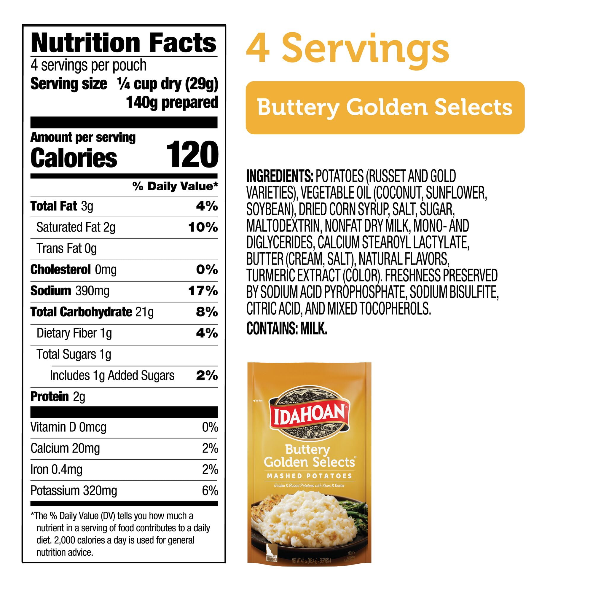 (10 pack) Idahoan Buttery Golden Selects Mashed Potatoes, 4.1 oz Pouch
