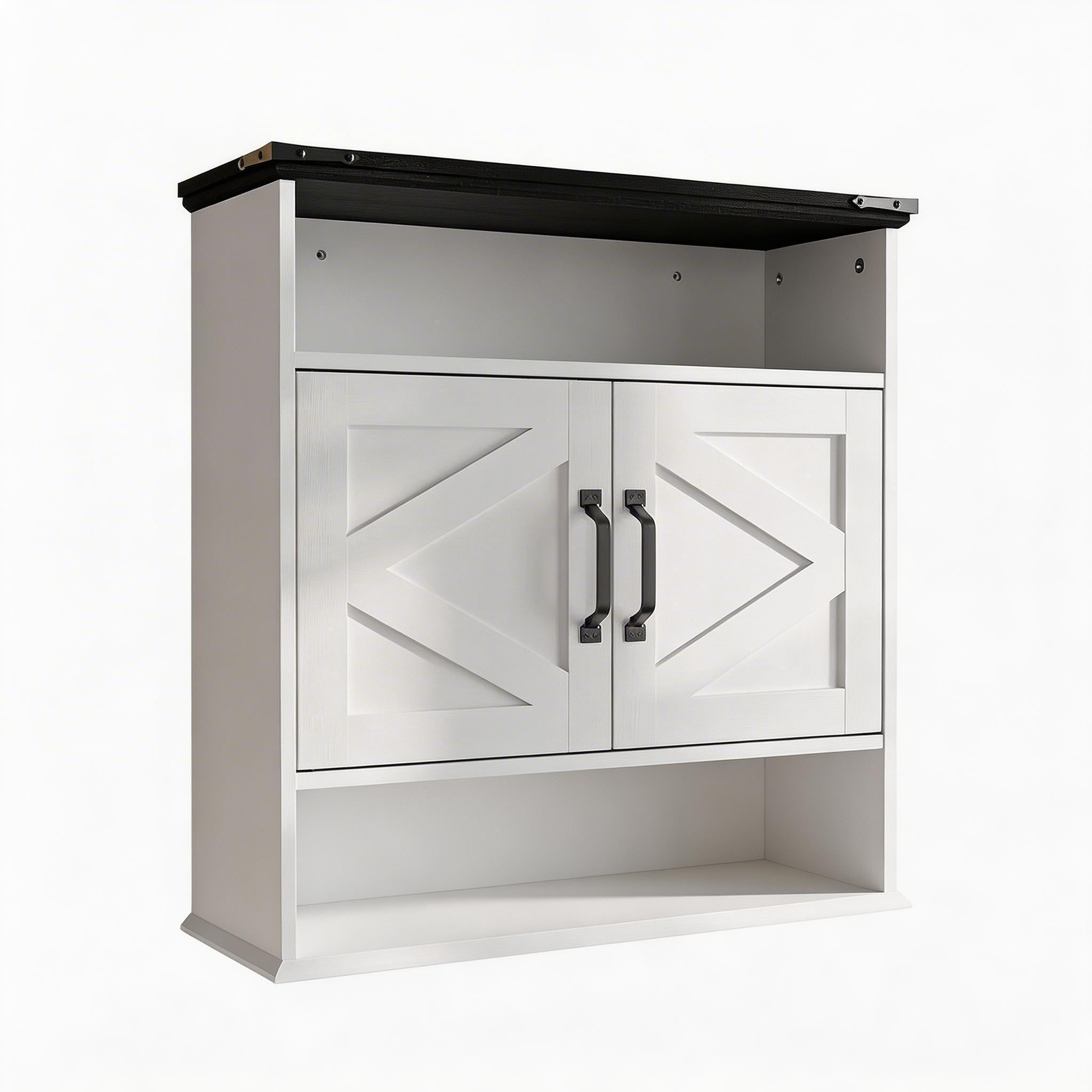 25" Wide Wall-Mounted Bathroom Cabinet with Barn Doors, Over-Toilet Storage with Adjustable Shelf & Drawer, Hanging Cabinet for Bathroom, Kitchen, Laundry, or Entryway