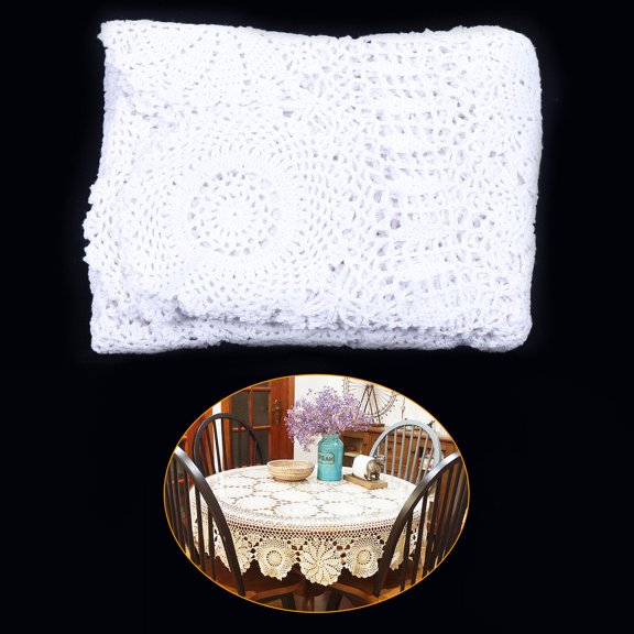 52 inch White Lace Tablecloth, Round Vintage Crochet White Lace Party Tablecloth