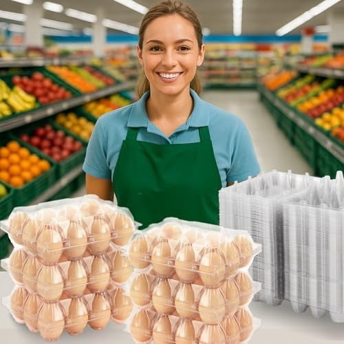 100 Packs Egg Cartons Cheap Bulk，Plastic for 12 Eggs, Clear Egg Cartons 3 * 4 Grids，Perfect for Refrigerator Chicken Farm Markets Commercial Business Market Display