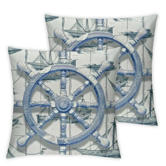 BANET Ship Anchor Throw Pillow Cover Set of 2 Cases Boat Rudder Nautical Journey Vintage Outdoor Decor Pillowcase Home Square Pillow Slip 12x12in
