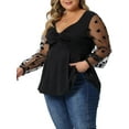 thumbnail image 4 of Agnes Orinda Women's Plus Size Valentines Day Long Sleeve V Neck Mesh Sheer Peplum Shirts 1X Black, 4 of 6