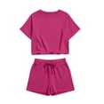 thumbnail image 6 of Dagugfen Womens Athletic Sets Crew Neck Short Sleeve Tees Drawstring Elastic Waist Shorts with Pockets Breathable Outdoor Workout Running Sets, 6 of 6