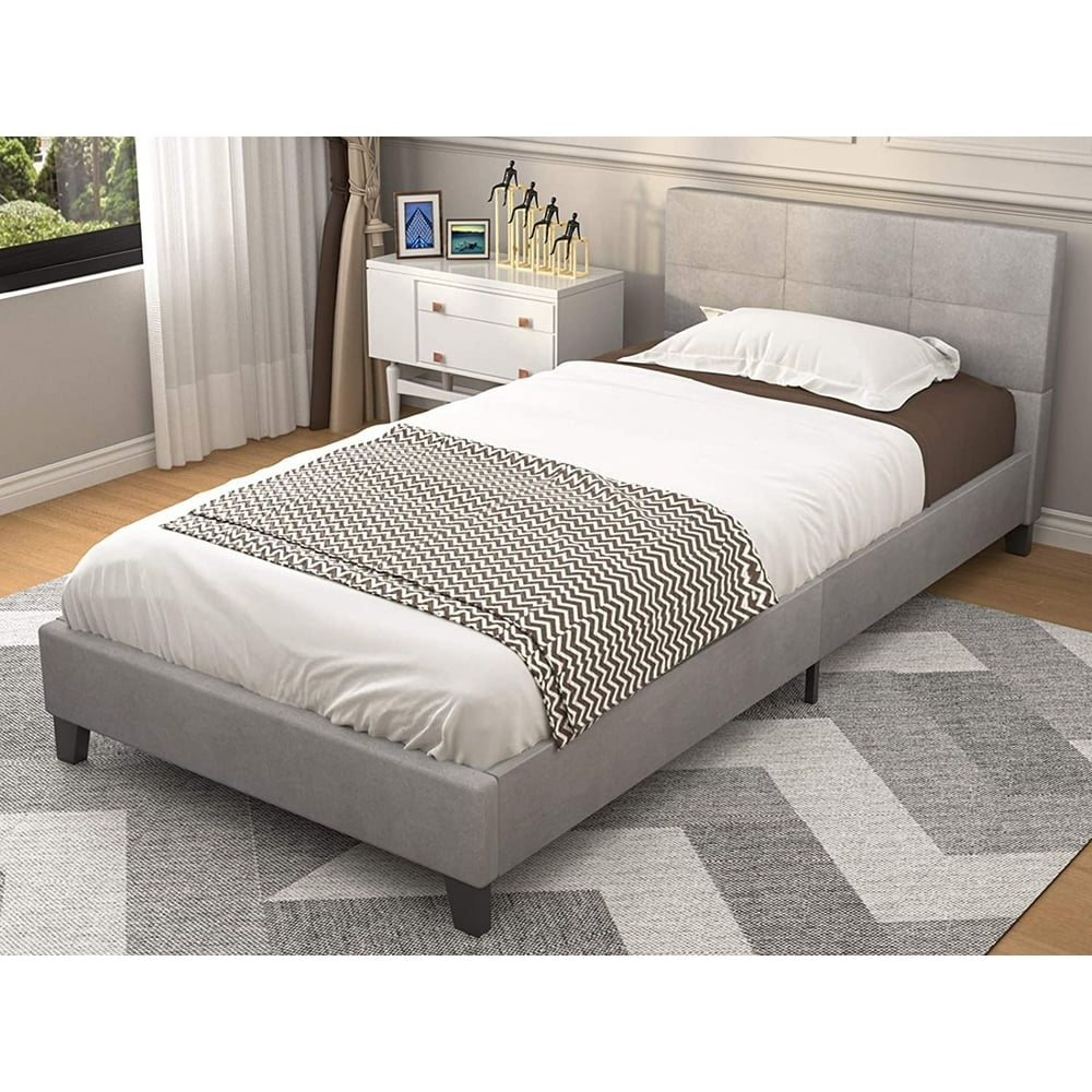 mecor Twin Platform Bed / Upholstered Tufted Square Stitched Headboard