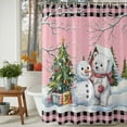 thumbnail image 3 of Shower Curtain 72"W x 84"L Winter Christmas Snowman Bear Pink Fabric Shower Curtains Set with Hooks Water Repellent Bathroom Curtains Machine Washable Bathroom Accessories, 3 of 9