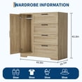 thumbnail image 3 of Studyset Wood Armoire Wardrobe Closet with 4 Drawers and Door,43.3" H Bedroom Wardrobe Cabinet with Hanging Rod,Freestanding Cabinet,Clothing Storage Cabinets,4 Drawers Dresser with Storage Closet, 3 of 7