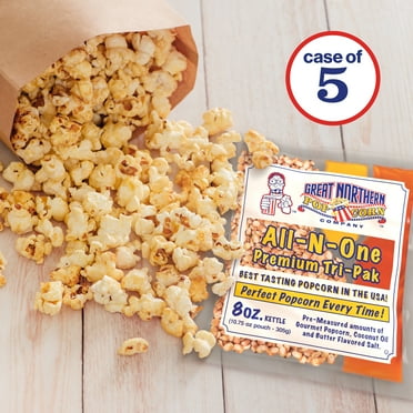 8 oz Popcorn Packs Pre-Measured, Movie Theater Style Packets for Popcorn Machines by Great Northern Popcorn (5-Pack)