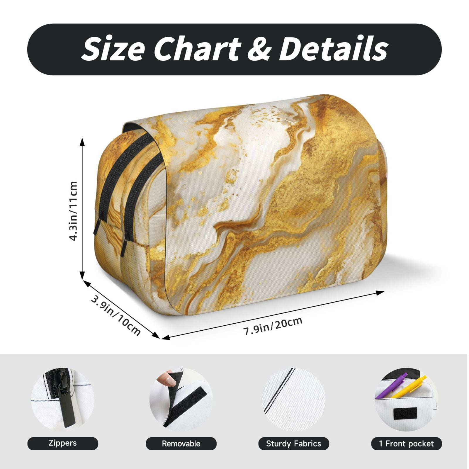 Large-Capacity Flip-Top Double-Layer Pencil Case, Multi-Functional Pocket Pen Case, Durable Stationery Organizer Gold Marble_1