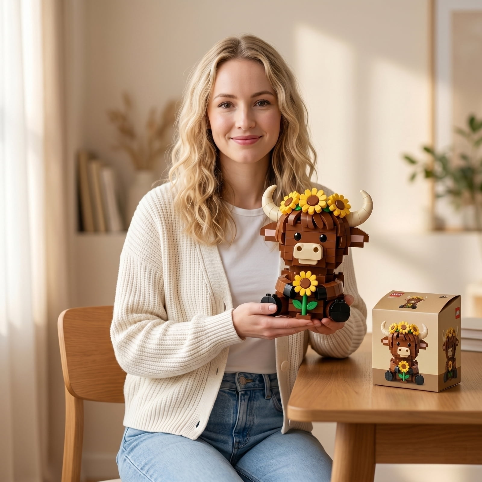 Highland Cow Building Blocks Set, Collectible Animal Building Toy, Creative Scottish Cow Sunflower Brick Set for Adults, DIY Home Office Decor, STEM Education-Gift Ideas