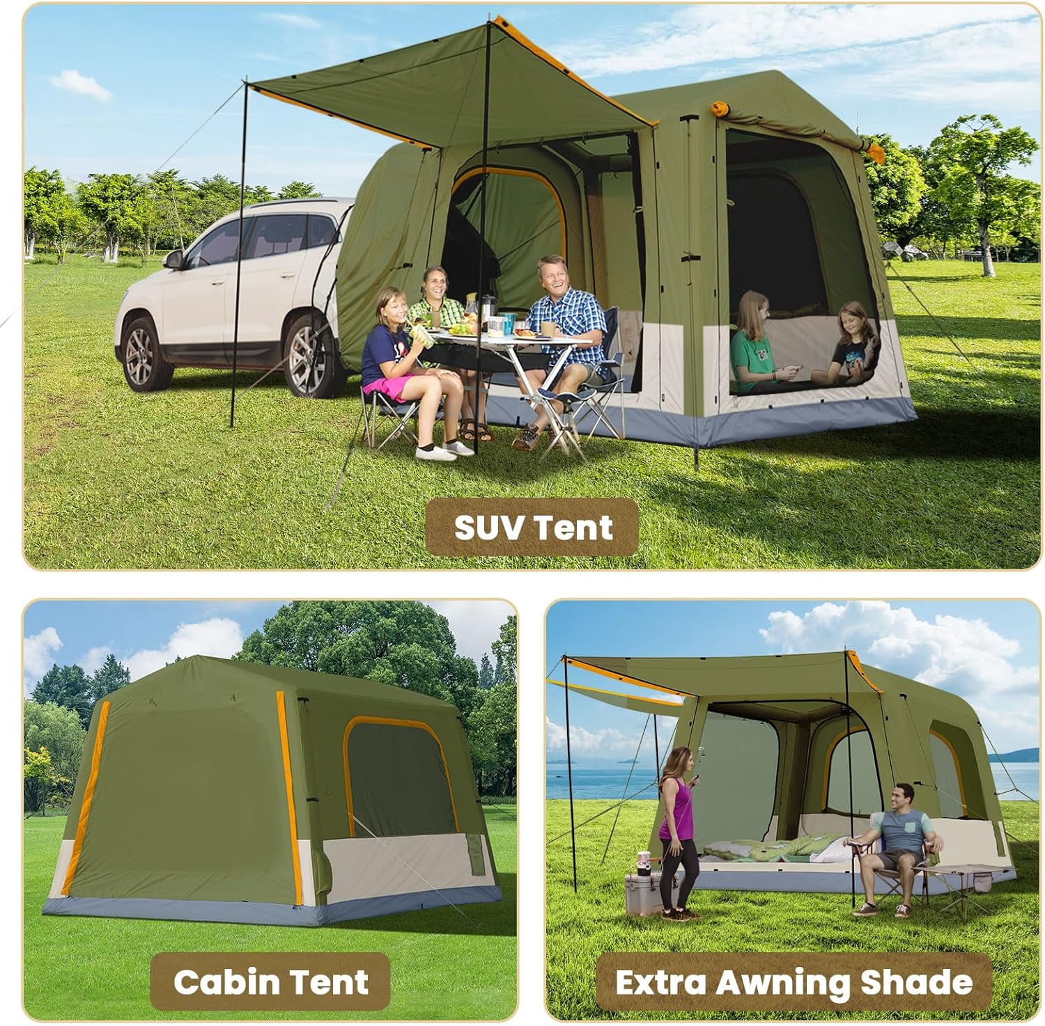 Slsy Inflatable Tent with Pump, Inflatable Tent for Camping 4~6 People Large Blow Up Air Tents House, Waterproof Luxury Glamping Tent with Mesh & Stove Jack