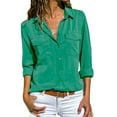 thumbnail image 1 of Women Casual Solid Long Sleeve Turn Down Collar Pockets Button Front Shirt Tops, 1 of 9