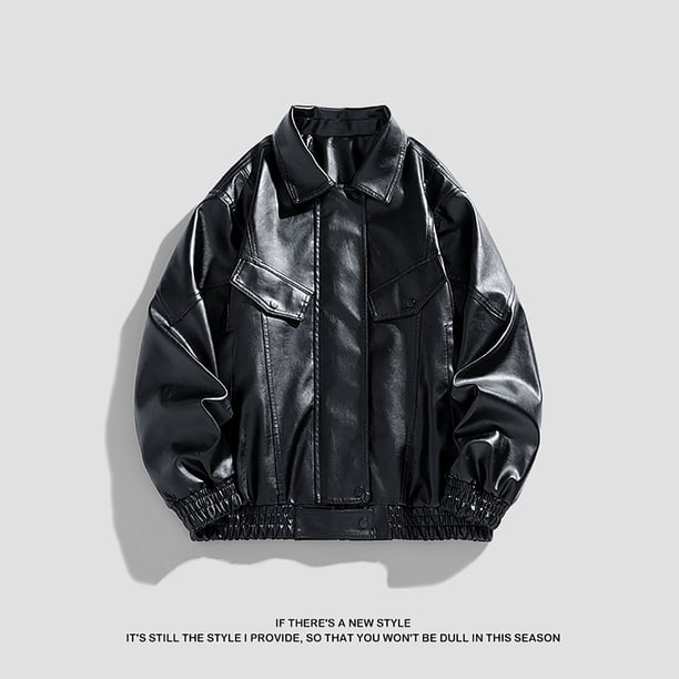 IYTR Men's Leather Jacket Button Up Long Sleeve Jacket Turndown