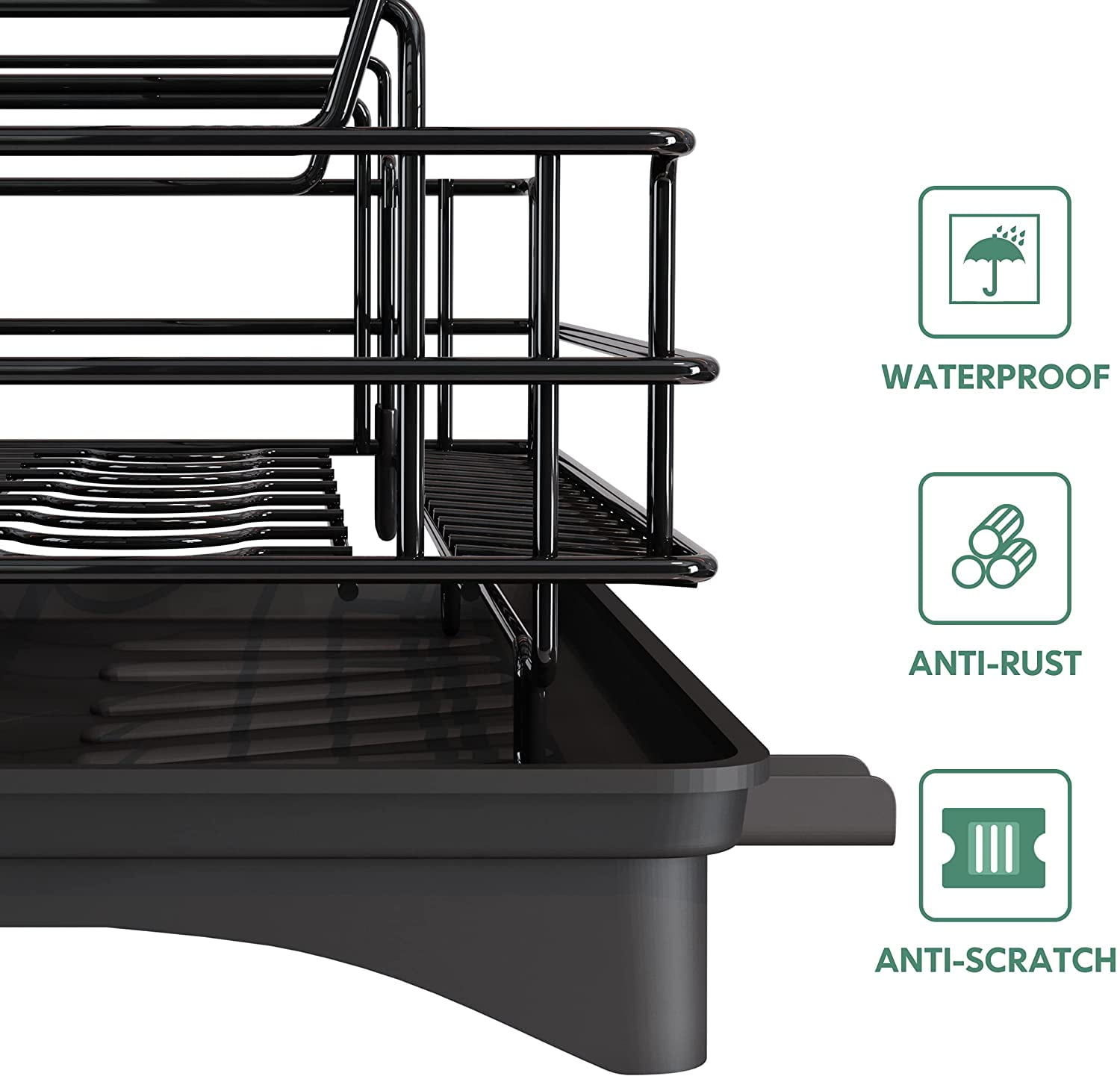 Ewaiira Dish Racks for Kitchen Counter,Large Capacity Stainless Steel Dish  Drying Rack,Black Dish Drying Rack with drainboard, Cup Holder, Utensil