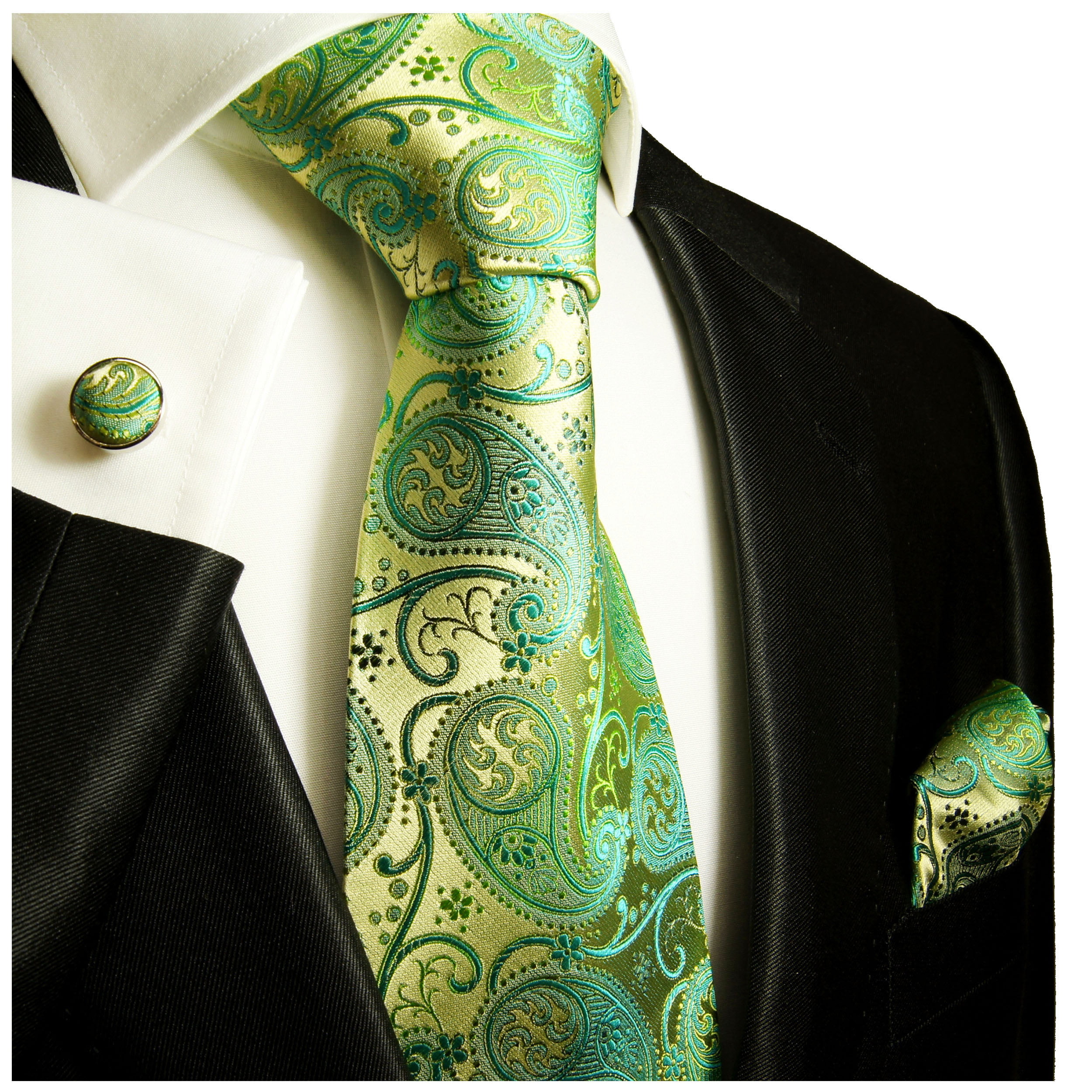 Light Green Paisley Patterned Handmade 100% Silk Tie 