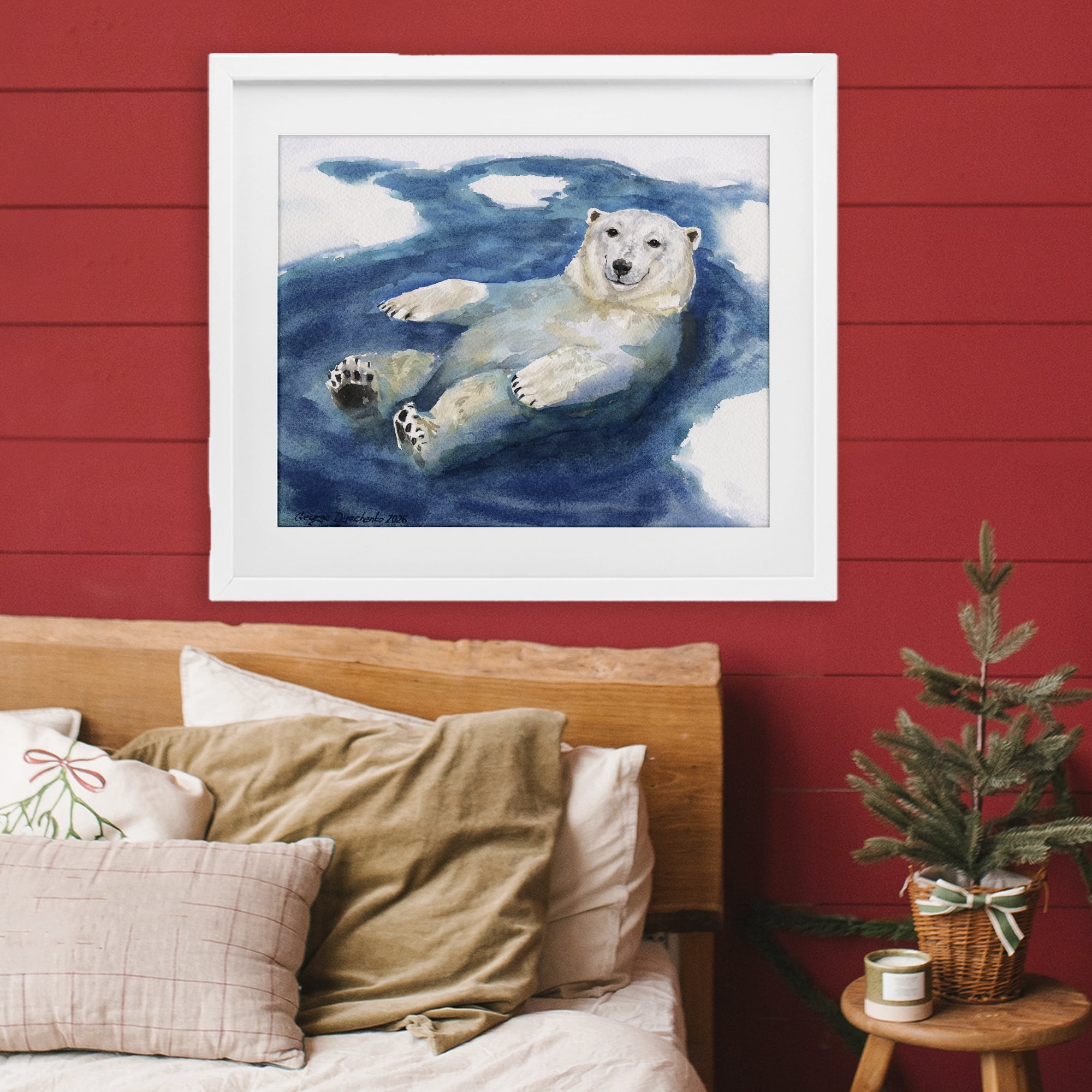 Stupell Industries Polar Bear Icy Bath Time White Framed Print Under Glass, design by George Dyachenko