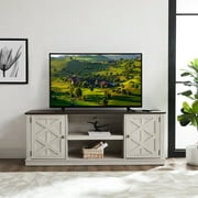 FESTIVO 64 in. Saw Cut-Off White With Dark Drift Wood Desktop TV Stand for TV up to 70 in.