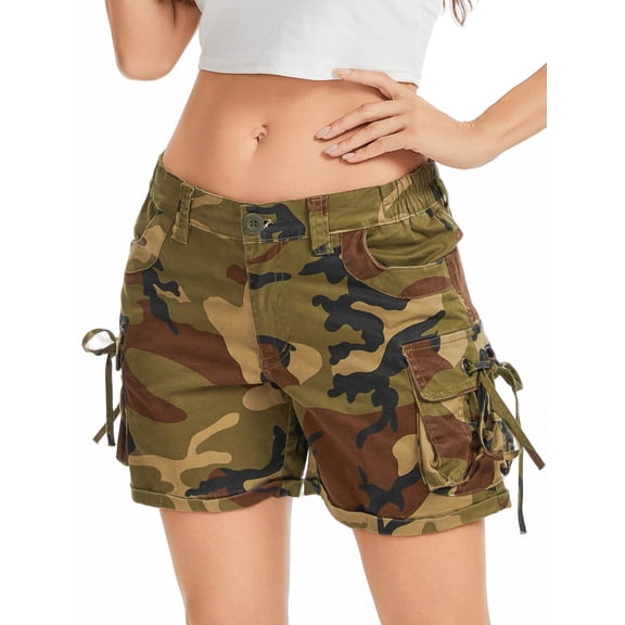 liyiyiyia Bermuda Shorts for Women Elastic Waist Camo Shorts for Summer Casual Cargo Shorts with 5 Pockets