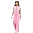thumbnail image 3 of CPNG Girl's 2 Piece Outfits Bowtie Decoration Halter Sleeveless Vest Top and Elastic High Waisted Pants Set(Pink,4 Years), 3 of 9