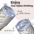 thumbnail image 4 of 20oz Double Wall Insulated Coffee Travel Mug with Handle, Geometric Design Stainless Steel Tumbler Leak-Proof with Straw, 4 of 5