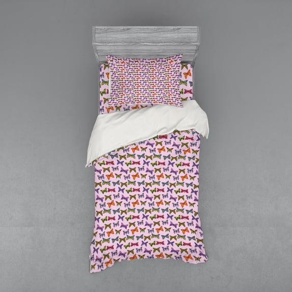 Colorful Duvet Cover Set, Doodle Style Butterflies Summer Spring Natural Inspiration Illustration, Bedding Set with Shams and Fitted Sheet, 3 Sizes, by Ambesonne
