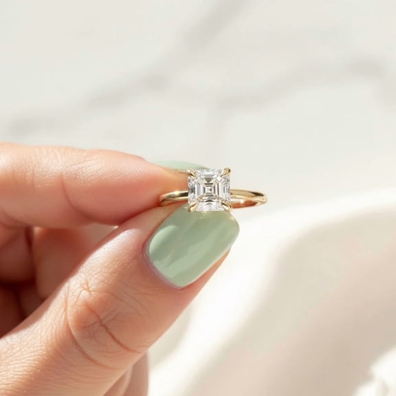 Jewelerix Women's Asscher Cut Engagement Ring Classic Moissanite Diamond Wedding Gift Ring 10K White/Yellow Gold Vermeil Proposal Ring