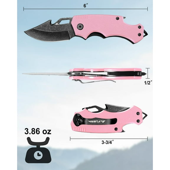 DASAW-Mini Folding Pocket Knife, 2.5-Inch Stainless Steel Drop Point Blade, EDC Pocket Knives for Women with Bottle Opener and Glass Breaker (Pink)