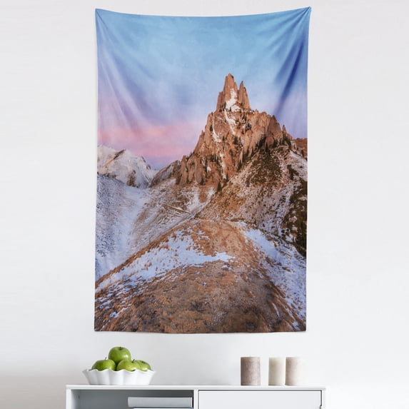 Landscape Tapestry, Melting Snow Nature Mountain Peak Summit Hiking Romania Traveling Picturesque, Fabric Wall Hanging Decor for Bedroom Living Room Dorm, 5 Sizes, Multicolor, by Ambesonne