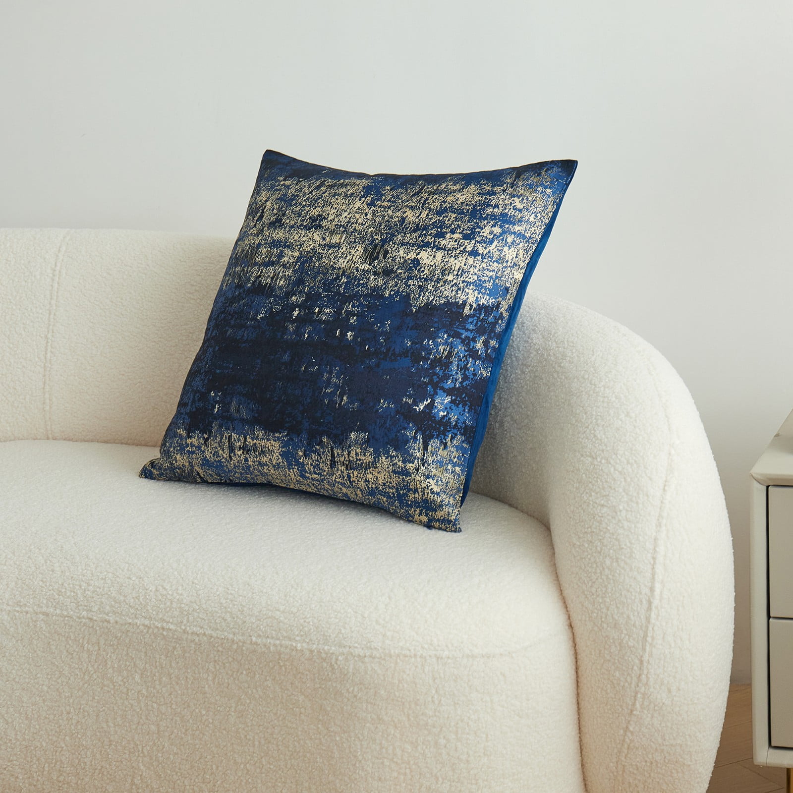 THE-TINOART Modern Luxury Textured Velvet Throw Pillow Cover 24x24 Inch Abstract Navy Blue Metallic Jacquard Accent Couch Pillow Case for Sofa Cushion Bedroom Living Room Decoration