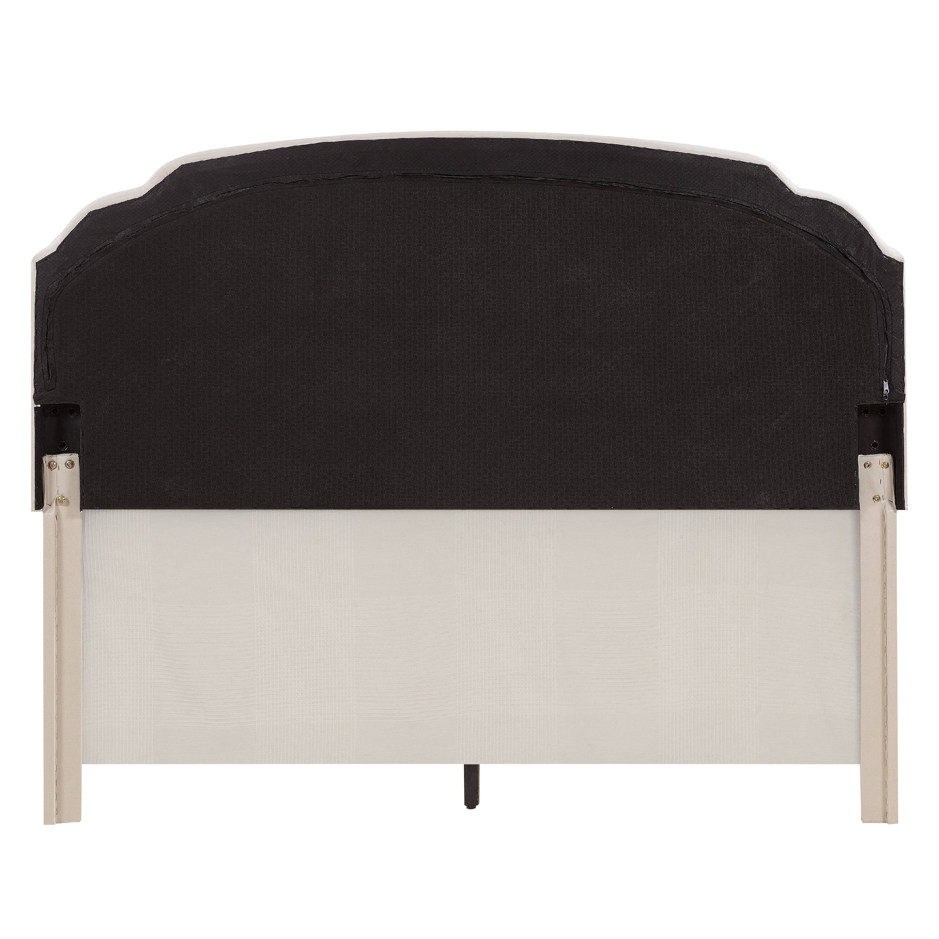 Home Meridian Tufted Nailhead Trimmed King Bed in Linen Beige