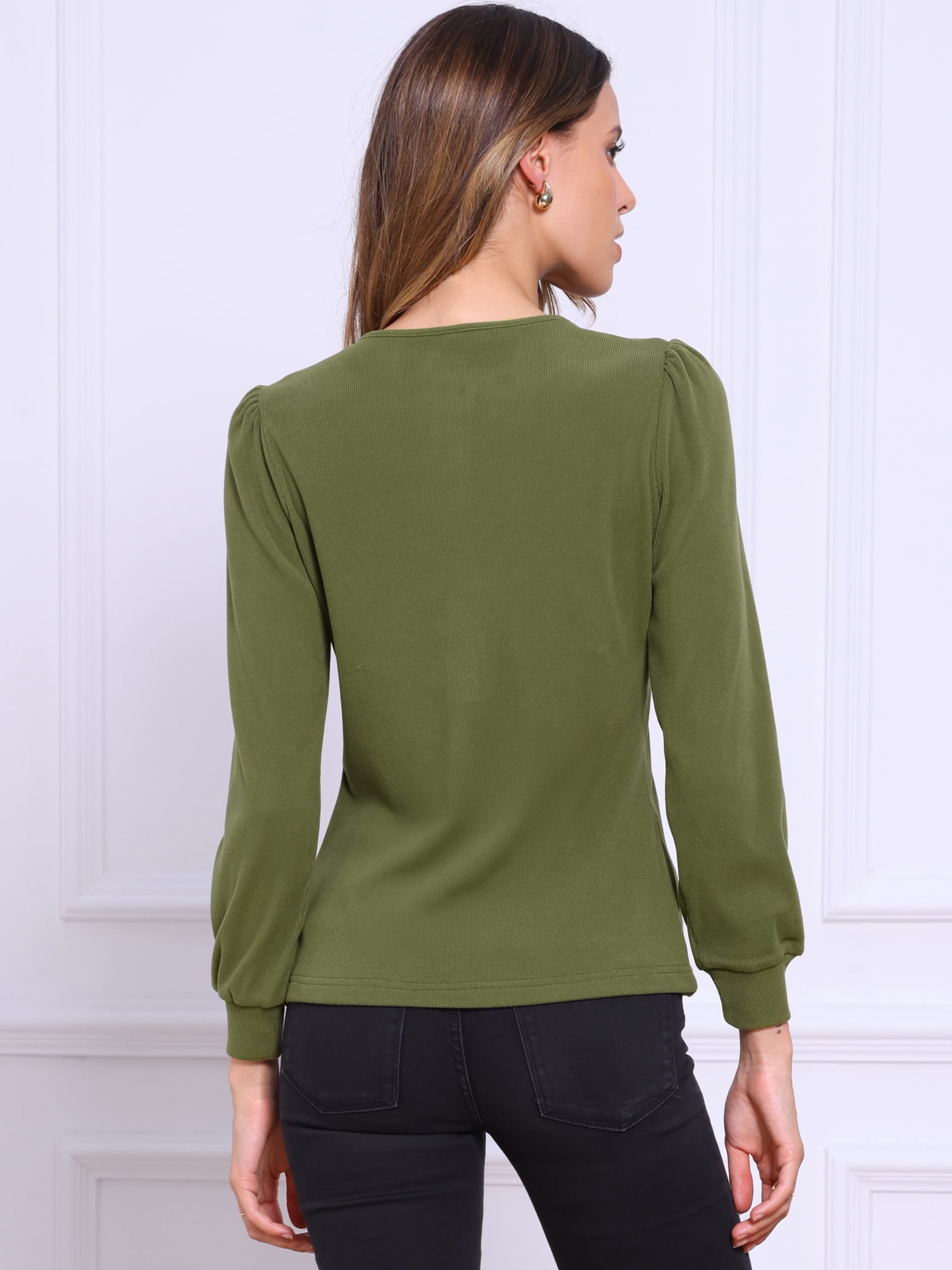 DARING DIVA Women's Long Sleeve Henley Crew Neck Tops Shirt Blouses XS Green