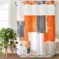 thumbnail image 3 of Burnt Orange Gray No Hook Shower Curtain Waterproof,Bathroom Curtains with Snap in Liners and See Through Top Window,Modern Abstract Oil Painted Geometric Hotel Bathtub Curtains Shower 72"Wx84"L, 3 of 8