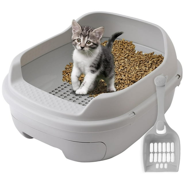 Caja de Arena para Gatos Skywin Gris con Sistema de Tamizado Eficiente