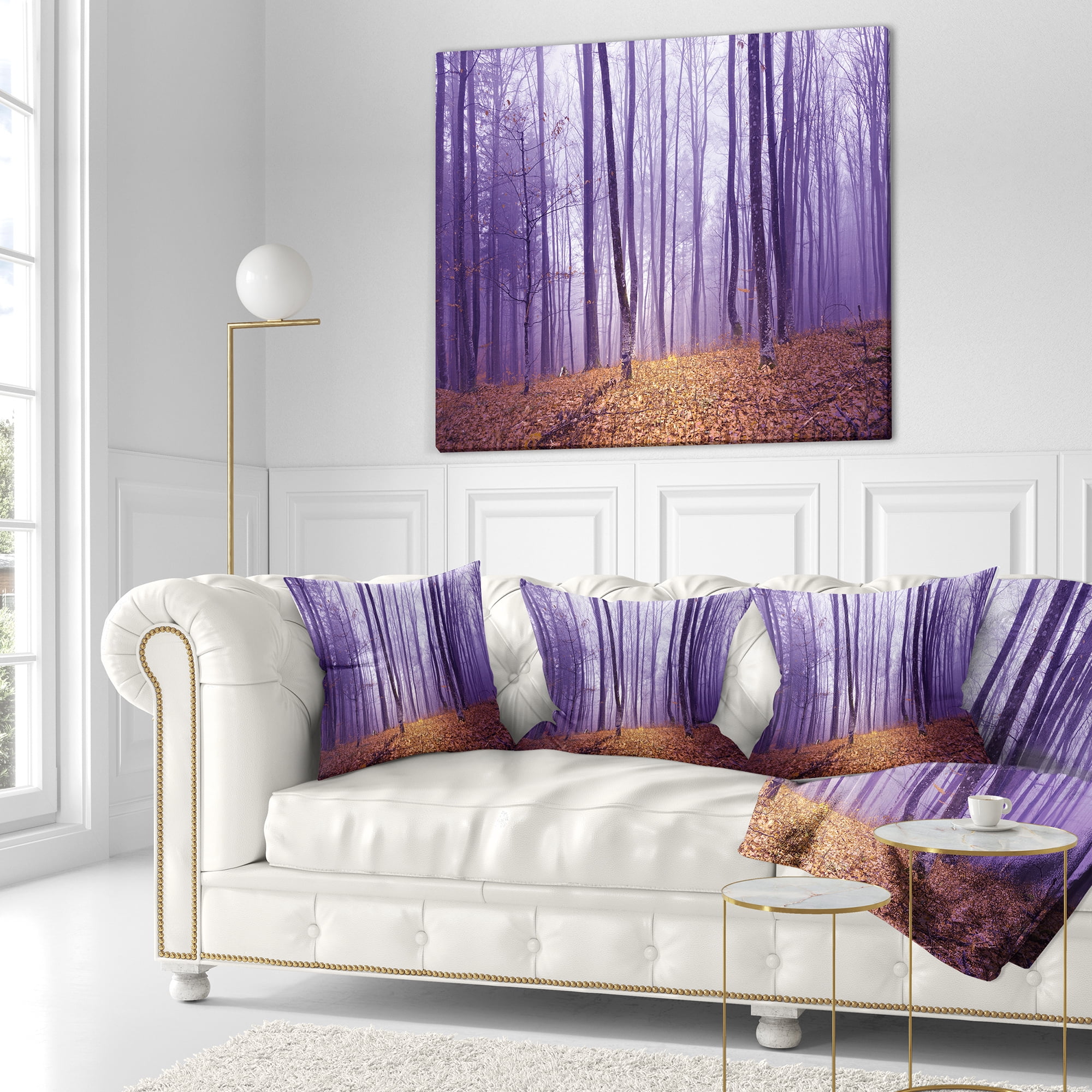 Designart Magenta Foggy Fairytale Forest - Forest Throw Pillow - 18x18